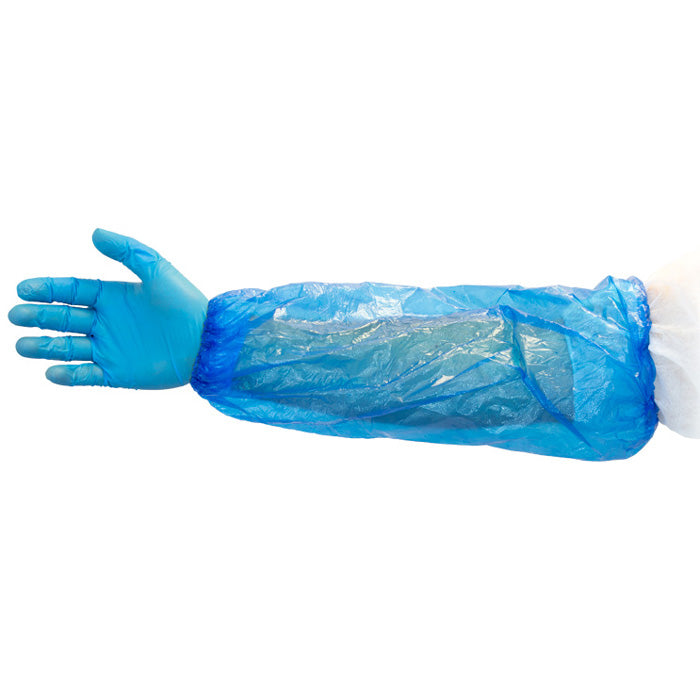 Safety Zone® ProGuard® Polyethylene Sleeves w/ Elastic Ends, 18", Blue, Roll Pack, 100/Bag, 10 Bags/Case (SZNMPE-185-1000B)