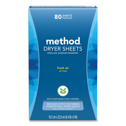 Method Dryer Sheets, Fresh Air, 80/Box, 6 Boxes/Carton (MTH318048)