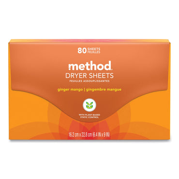 Method Dryer Sheets, Ginger Mango, 80/Box, 6 Boxes/Carton (MTH318049)