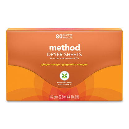 Method Dryer Sheets, Ginger Mango, 80/Box, 6 Boxes/Carton (MTH318049)