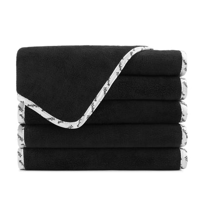 Arkwright Home Bck2U Coral Fleece Makeup Towel (13x13) PIPING - Black (6/Pack) (P-MU-PIPING-BLK)