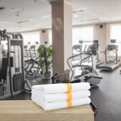 Hospeco® Power Gym Hand Towel 16x27 Gold Stripe, 120/Case (HOSPWR-1627-3GLDCS-CS)