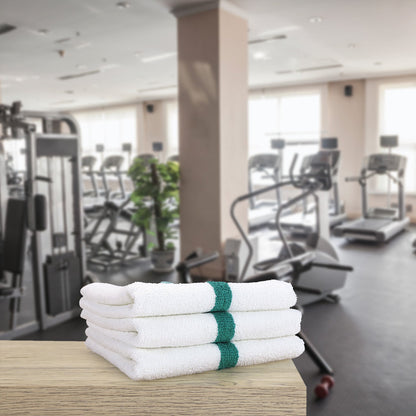 Hospeco® Power Gym Hand Towel 16x27 Green Stripe, 120/Case (HOSPWR-1627-3GRCS-CS)