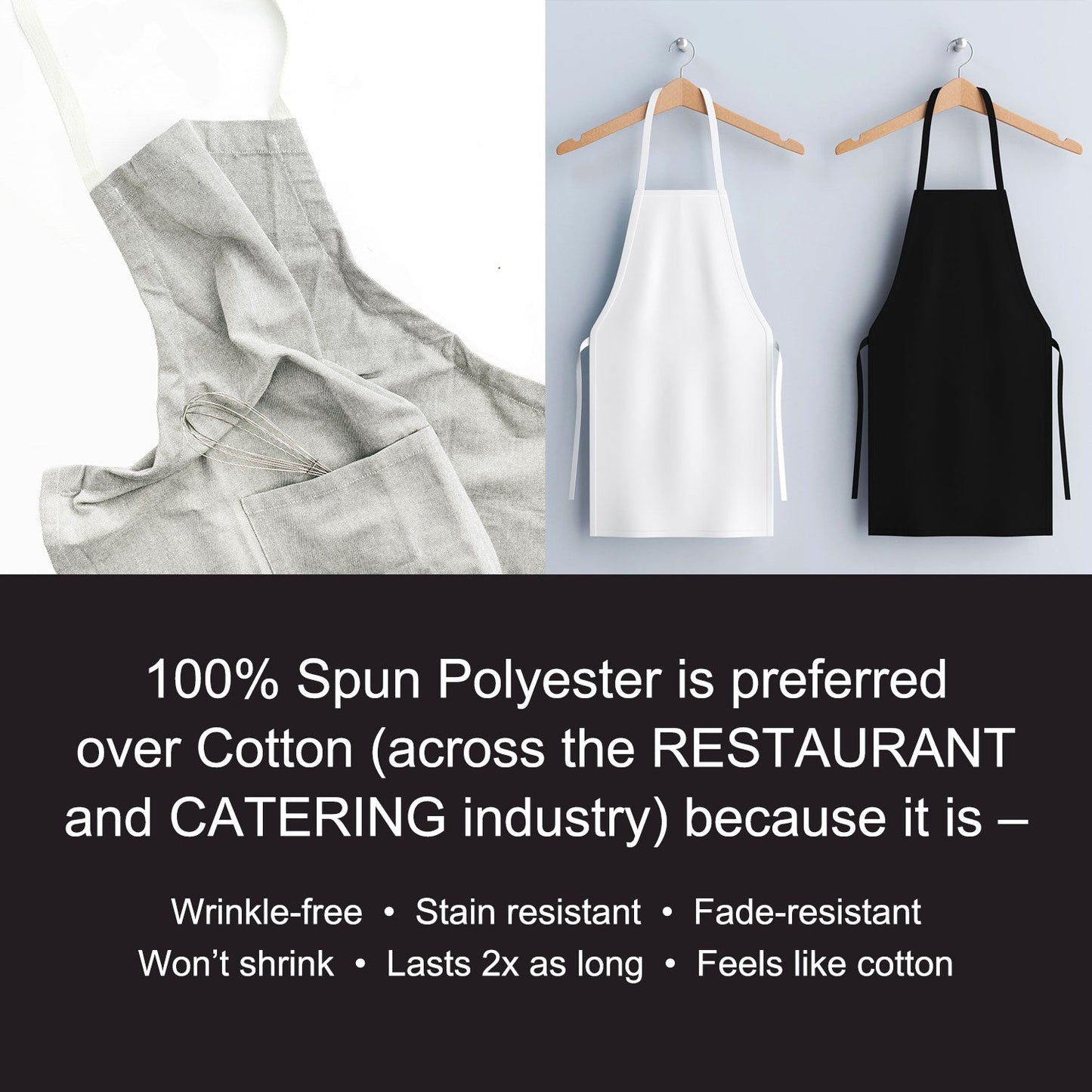 Hospeco® Mariposa Bib Apron 33x30 Black, 12/Pack (HOSAPRN-B-SPUN)