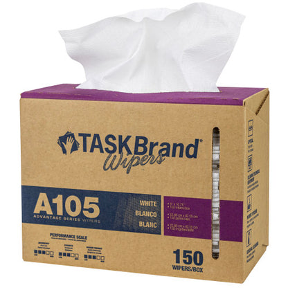 TASKBrand® A105 Spunlace Wipers, White, 9"x16.75", Medium Duty, Interfold, 150/Box, 6 bxs/Case (HOSN-A105IDW)