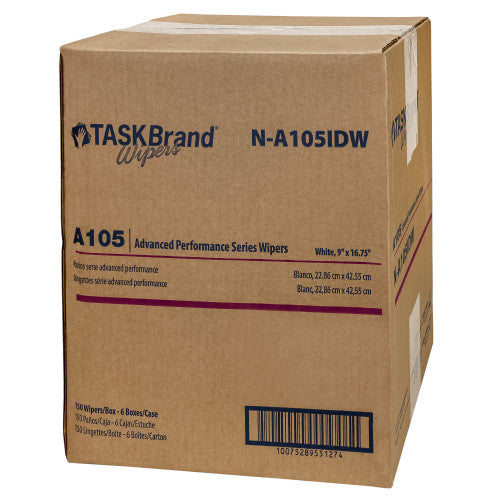 TASKBrand® A105 Spunlace Wipers, White, 9"x16.75", Medium Duty, Interfold, 150/Box, 6 bxs/Case (HOSN-A105IDW)
