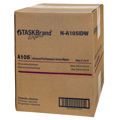 TASKBrand® A105 Spunlace Wipers, White, 9"x16.75", Medium Duty, Interfold, 150/Box, 6 bxs/Case (HOSN-A105IDW)