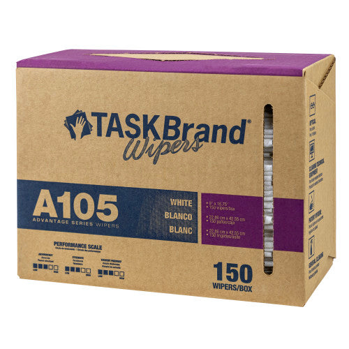 TASKBrand® A105 Spunlace Wipers, White, 9"x16.75", Medium Duty, Interfold, 150/Box, 6 bxs/Case (HOSN-A105IDW)