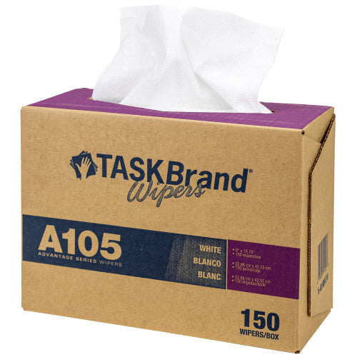 TASKBrand® A105 Spunlace Wipers, White, 9"x16.75", Medium Duty, Interfold, 150/Box, 6 bxs/Case (HOSN-A105IDW)