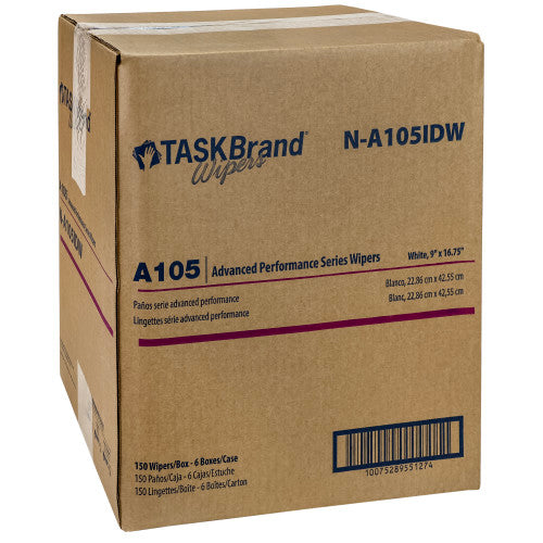 TASKBrand® A105 Spunlace Wipers, White, 9"x16.75", Medium Duty, Interfold, 150/Box, 6 bxs/Case (HOSN-A105IDW)