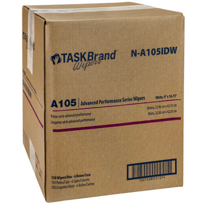 TASKBrand® A105 Spunlace Wipers, White, 9"x16.75", Medium Duty, Interfold, 150/Box, 6 bxs/Case (HOSN-A105IDW)