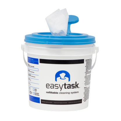 Hospeco® EasyTask® Bucket w/Melt Blown Wiper, Melt Blown Polyester, White, 12" x 12", Medium Duty, Roll, 90/Roll, 6 Rolls/Case and 1 bucket (HOSN-ETMCBW)