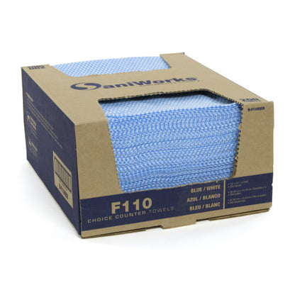 Hospeco® Saniworks® Choice Counter Towels, Poly/Rayon, Blue/White, 13x20, 1/4 Fold, Case of 200 (HOSN-F110QCB)