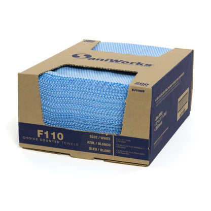Hospeco® Saniworks® Choice Counter Towels, Poly/Rayon, Blue/White, 13x20, 1/4 Fold, Case of 200 (HOSN-F110QCB)