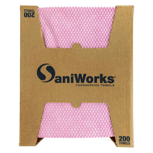 Hospeco® Saniworks® Choice Counter Towels, Poly/Rayon, Pink/White, 13x20, 1/4 Fold, Case of 200 (HOSN-F110QCP)