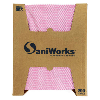 Hospeco® Saniworks® Choice Counter Towels, Poly/Rayon, Pink/White, 13x20, 1/4 Fold, Case of 200 (HOSN-F110QCP)