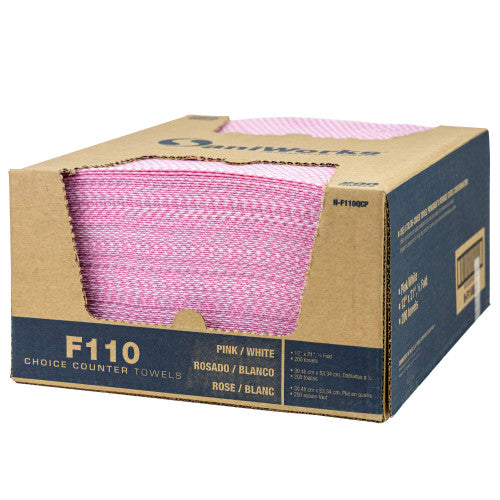 Hospeco® Saniworks® Choice Counter Towels, Poly/Rayon, Pink/White, 13x20, 1/4 Fold, Case of 200 (HOSN-F110QCP)