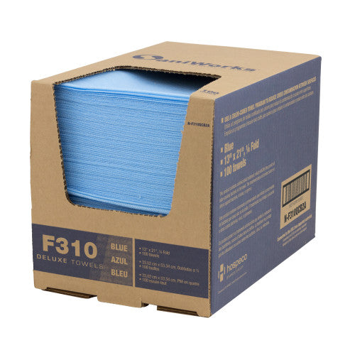 Hospeco® Saniworks® Deluxe Towels, Poly/Rayon, Blue, 13x21, 1/4 Fold, Case of 100 (HOSN-F310QCB2A)