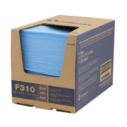 Hospeco® Saniworks® Deluxe Towels, Poly/Rayon, Blue, 13x21, 1/4 Fold, Case of 100 (HOSN-F310QCB2A)