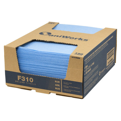 Hospeco® Saniworks® Deluxe Towels, Poly/Rayon, Blue, 13x21, 1/4 Fold, Case of 150 (HOSN-F310QCBA)