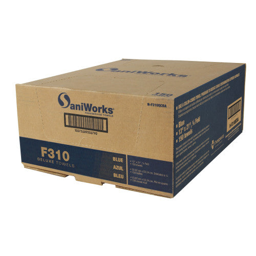 Hospeco® Saniworks® Deluxe Towels, Poly/Rayon, Blue, 13x21, 1/4 Fold, Case of 150 (HOSN-F310QCBA)