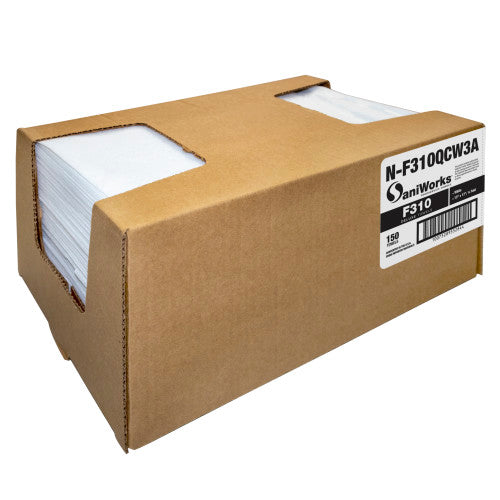 Hospeco® SaniWorks® Deluxe Towels, Poly/Rayon, 13"x17", 1/4 Fold, 150/Case, White (HOSN-F310QCW3A)