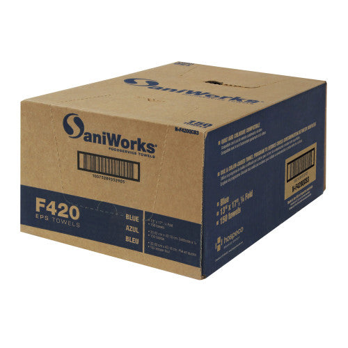 Hospeco® SaniWorks® EPS Towels, 13"x17", 1/4 Fold, 150/Case, Blue (HOSN-F420QCB3)