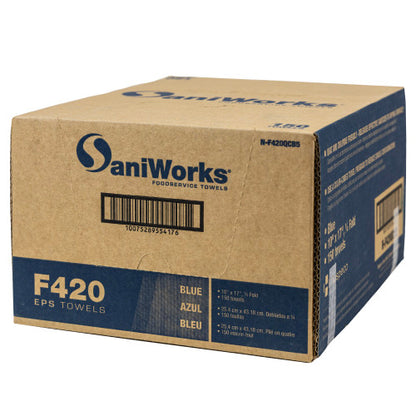 Hospeco® SaniWorks® EPS Towels, 10"x17", 1/4 Fold, 150/Case, Blue (HOSN-F420QCB5)