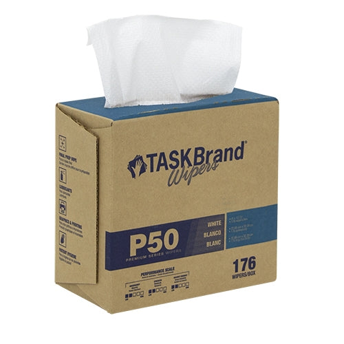 TASKBrand® P50 Premium Series Wipers, Hydrospun, White, 8.26"x12.75", Light Duty, Interfold, 176/Box, 10 bxs/Case (HOSN-P050IDW2)