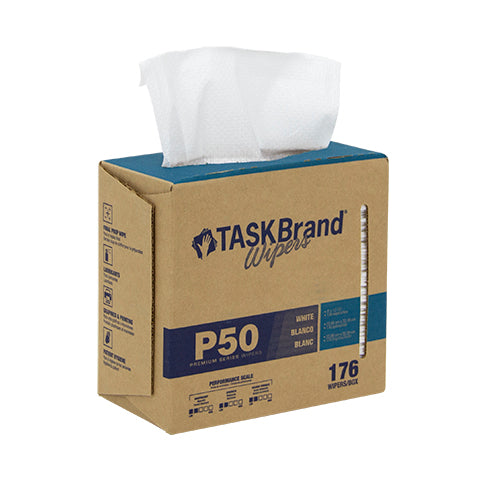 TASKBrand® P50 Premium Series Wipers, Hydrospun, White, 8.26"x12.75", Light Duty, Interfold, 176/Box, 10 bxs/Case (HOSN-P050IDW2)
