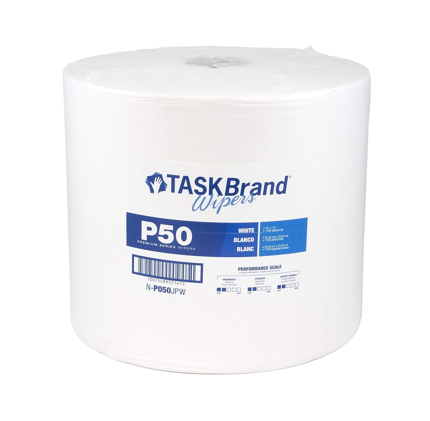 TASKBrand® P50 Premium Series Wipers, Hydrospun, White, 9"x13", Light Duty, Jumbo Roll, 1100/Roll, 1 rl/Case (HOSN-P050JPW)