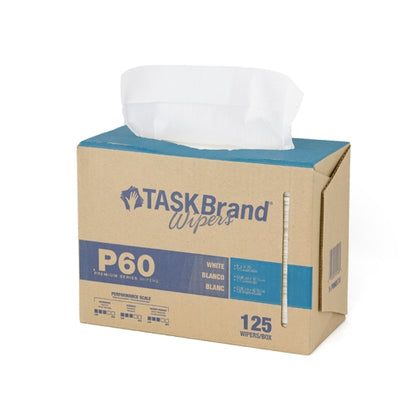 TASKBrand® P60 Premium Series Wipers, Hydrospun, White, 8.26"x16.75", Medium Duty, Interfold, 125/Box, 10 bxs/Case (HOSN-P060IDW)