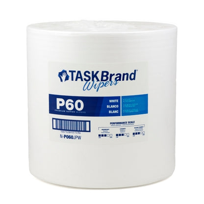 TASKBrand® P60 Premium Series Wipers, Hydrospun, White, 12"x12", Medium Duty, Jumbo Roll, 1100/Roll, 1 rl/Case (HOSN-P060JPW)