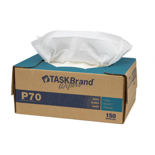 TASKBrand® P70 Premium Series Wipers, Hydrospun, White, 11"x16.75", Heavy Duty, Interfold, 150/Case (HOSN-P070ITW)