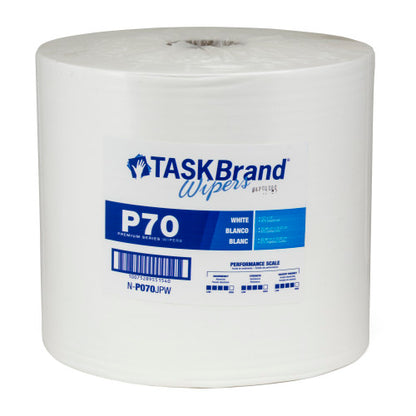 TASKBrand® P70 Premium Series Wipers, Hydrospun, White, 12"x12", Heavy Duty, Roll, 870/Roll, 1 rl/Case (HOSN-P070JPW)
