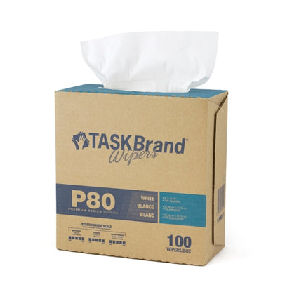 TASKBrand® P80 Premium Series Wipers, Hydrospun, White, 8.26"x16.75", Premium Duty, Interfold, 100/Box, 4 bxs/Case (HOSN-P080IDW)
