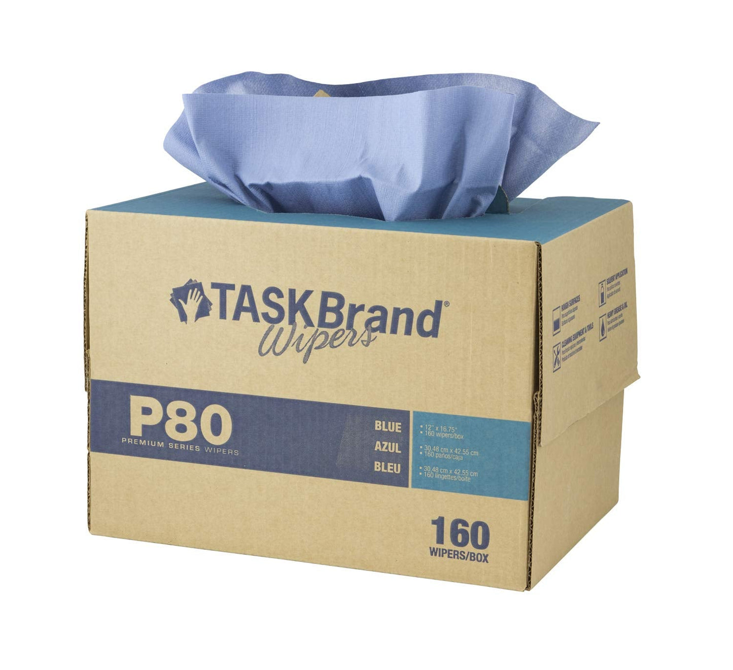 TASKBrand® P80 Premium Series Wipers, Hydrospun, Blue, 11"x16.75", Premium Duty, Interfold, 160/Case (HOSN-P080ITB)