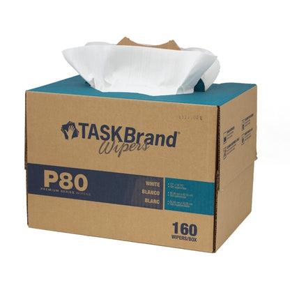 TASKBrand® P80 Premium Series Wipers, Hydrospun, White, 11"x16.75", Premium Duty, Interfold, 160/Case (HOSN-P080ITW)