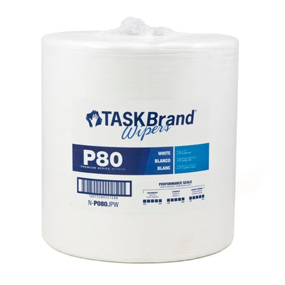 TASKBrand® P80 Premium Series Wipers, Hydrospun, White, 12"x12", Premium Duty, Jumbo Roll, 475/Roll, 1 rl/Case (HOSN-P080JPW)