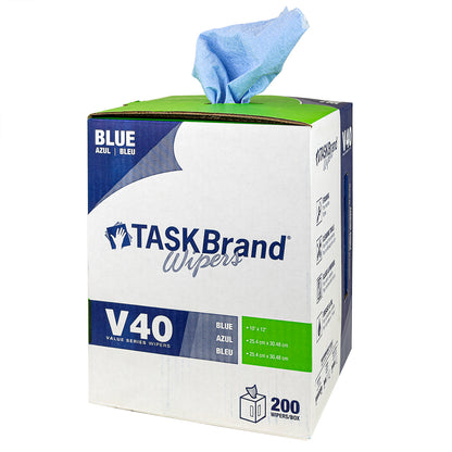 TASKBrand® V40 Value Series Wipers, DRC, Blue, 10"x11.5", Heavy Duty, Centerpull GrabBox®, 200/Roll, 1 rl/Case (HOSN-V040CGB)