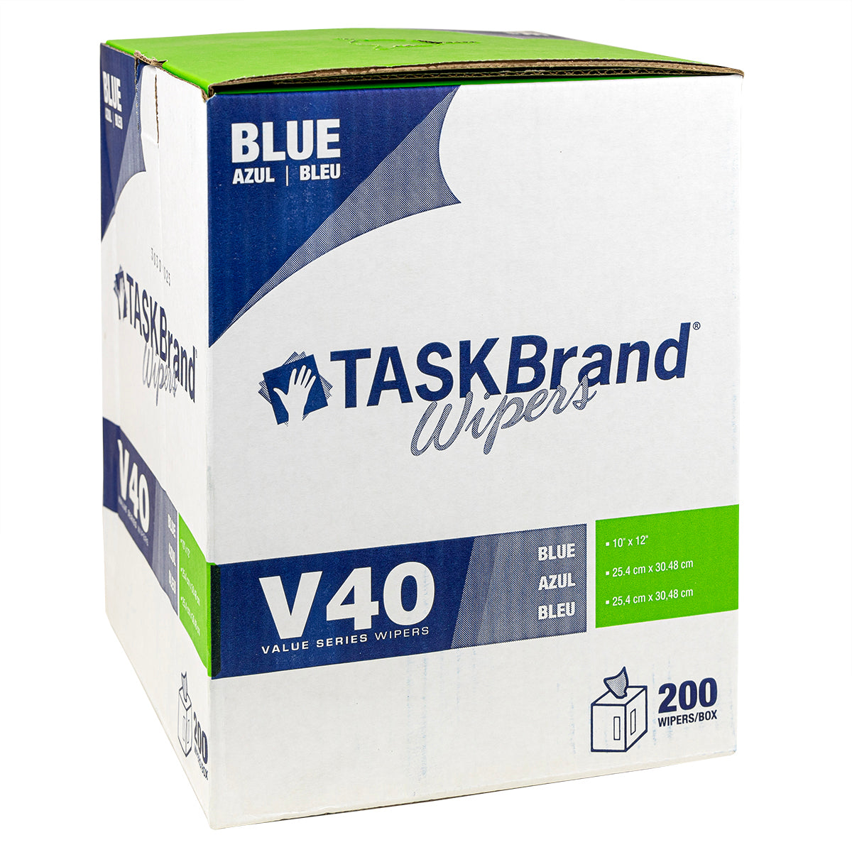 TASKBrand® V40 Value Series Wipers, DRC, Blue, 10"x11.5", Heavy Duty, Centerpull GrabBox®, 200/Roll, 1 rl/Case (HOSN-V040CGB)