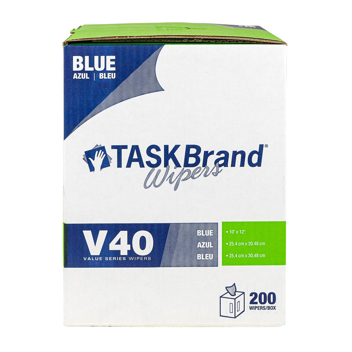 TASKBrand® V40 Value Series Wipers, DRC, Blue, 10"x11.5", Heavy Duty, Centerpull GrabBox®, 200/Roll, 1 rl/Case (HOSN-V040CGB)