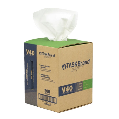 TASKBrand® V40 Value Series Wipers, DRC, White, 10"x11.5", Heavy Duty, Centerpull GrabBox®, 200/Roll, 1 rl/Box, 8 bxs/Case (N-V040CGW-8)