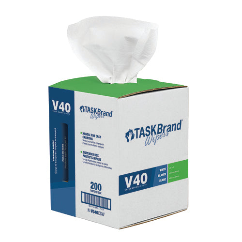 TASKBrand® V40 Value Series Wipers, DRC, White, 10"x11.5", Heavy Duty, Centerpull GrabBox®, 200/Roll, 1 rl/Box, 8 bxs/Case (N-V040CGW-8)