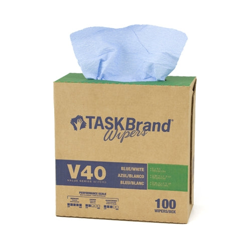TASKBrand® V40 Value Series Wipers, DRC, Blue, 9"x16.5", Heavy Duty, Interfold, 100/Box, 9 bxs/Case (HOSN-V040IDB)