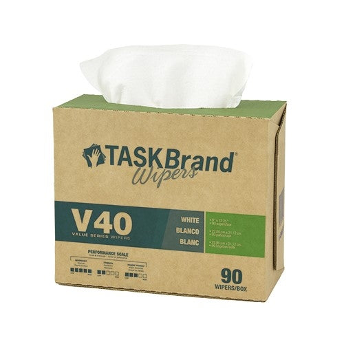 TASKBrand® V40 Value Series Wipers, DRC, White, 9"x12.25", Heavy Duty, Interfold, 90/Box, 9 Boxes/Case (HOSN-V040IDW2)