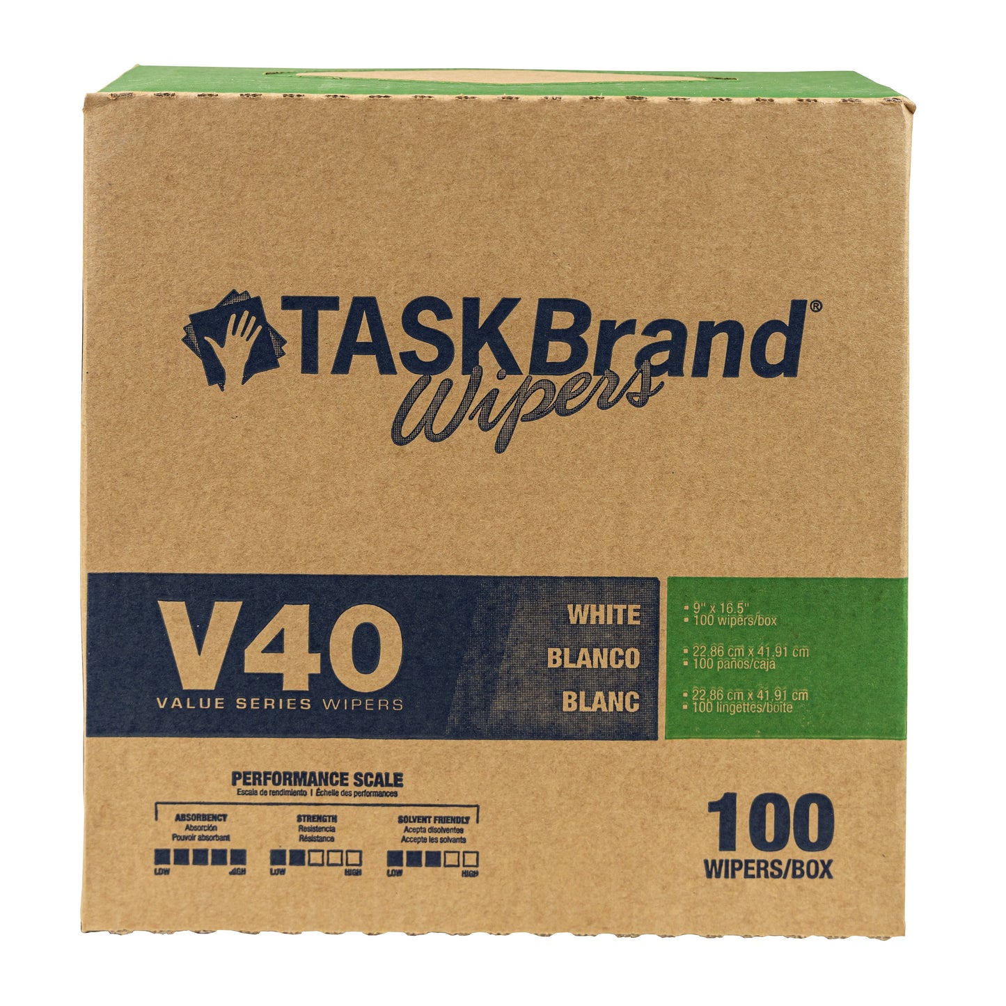 TASKBrand® V40 Value Series Wipers, DRC, White, 9"x16.5", Heavy Duty, Interfold, 100/Box, 9 bxs/Case (HOSN-V040IDW)