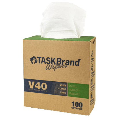 TASKBrand® V40 Value Series Wipers, DRC, White, 9"x16.5", Heavy Duty, Interfold, 100/Box, 9 bxs/Case (HOSN-V040IDW)