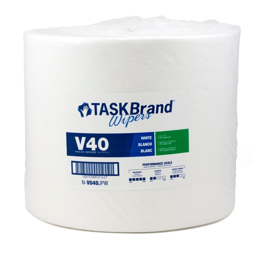 TASKBrand® V40 Value Series Wipers, DRC, White, 12.25"x12", Heavy Duty, Jumbo Roll, 750/Roll, 1 rl/Case (HOSN-V040JPW)