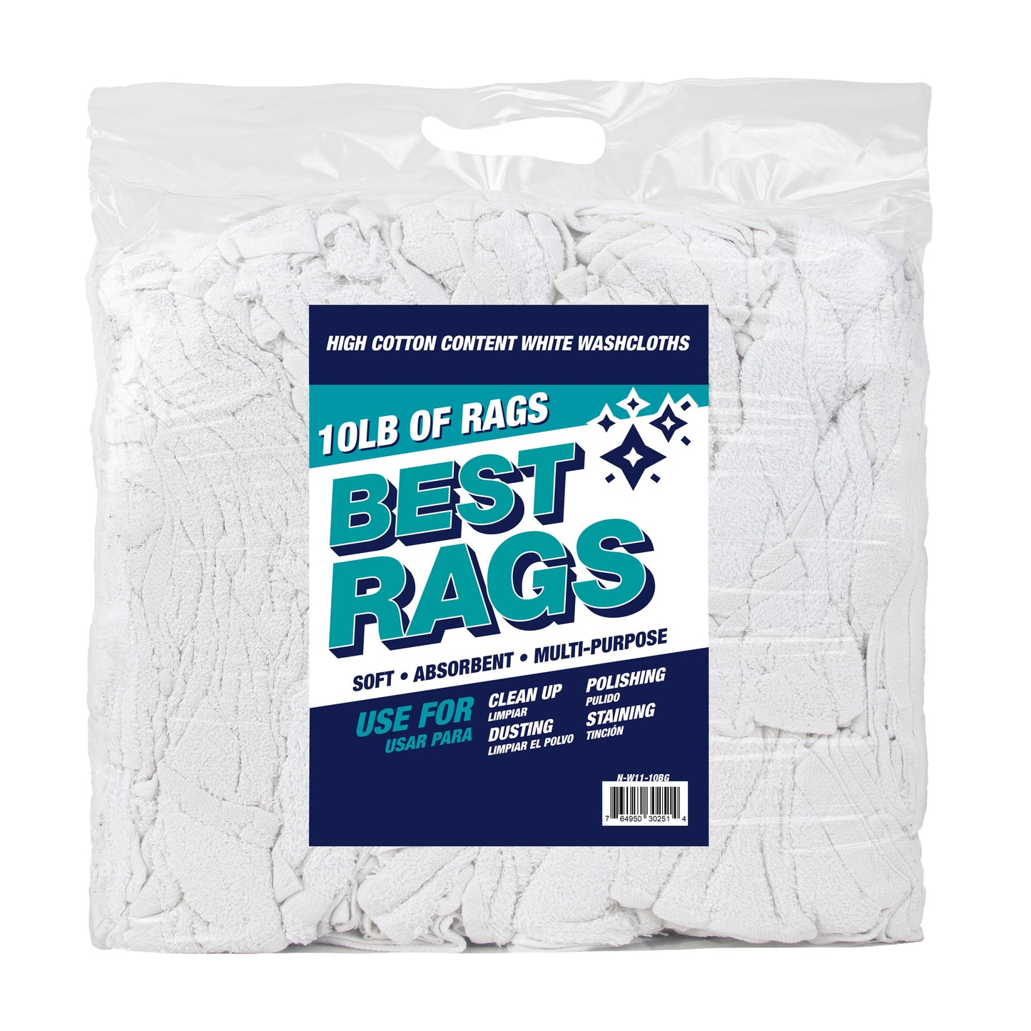 Hospeco® W11 Washcloth Size Terry Wipers White, 10lb Bag, Case of 4 Bags (HOSN-W11-10BG-CS)